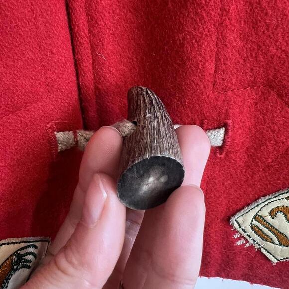 Vintage Chevignon Kids 4 Navajo Handmade Wool Blend Jacket Coat Hood Red France - Picture 3 of 15